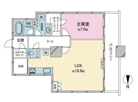 　【間取図】寝室、リビング共にしっかりと空間が確保されており使いやすい1LDKです